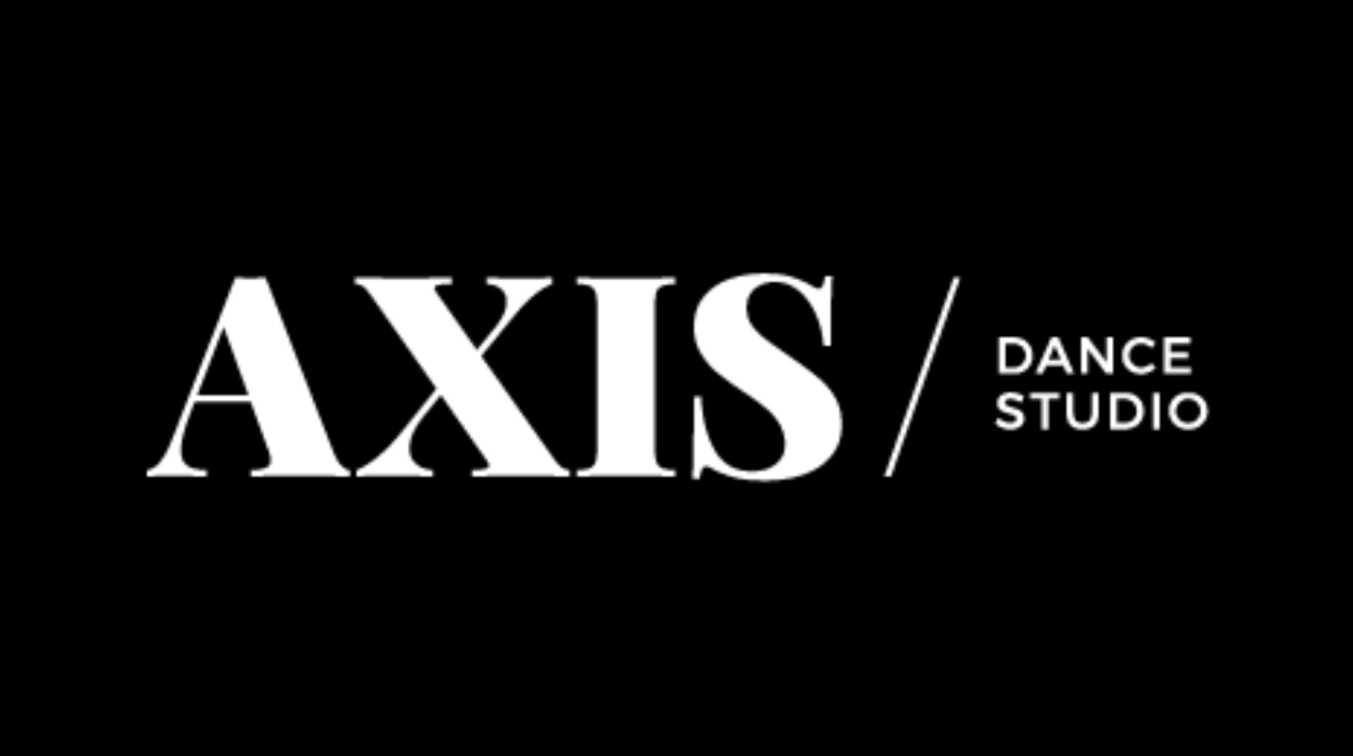 Logo for the Axis Dance Studio in white font on a black background.