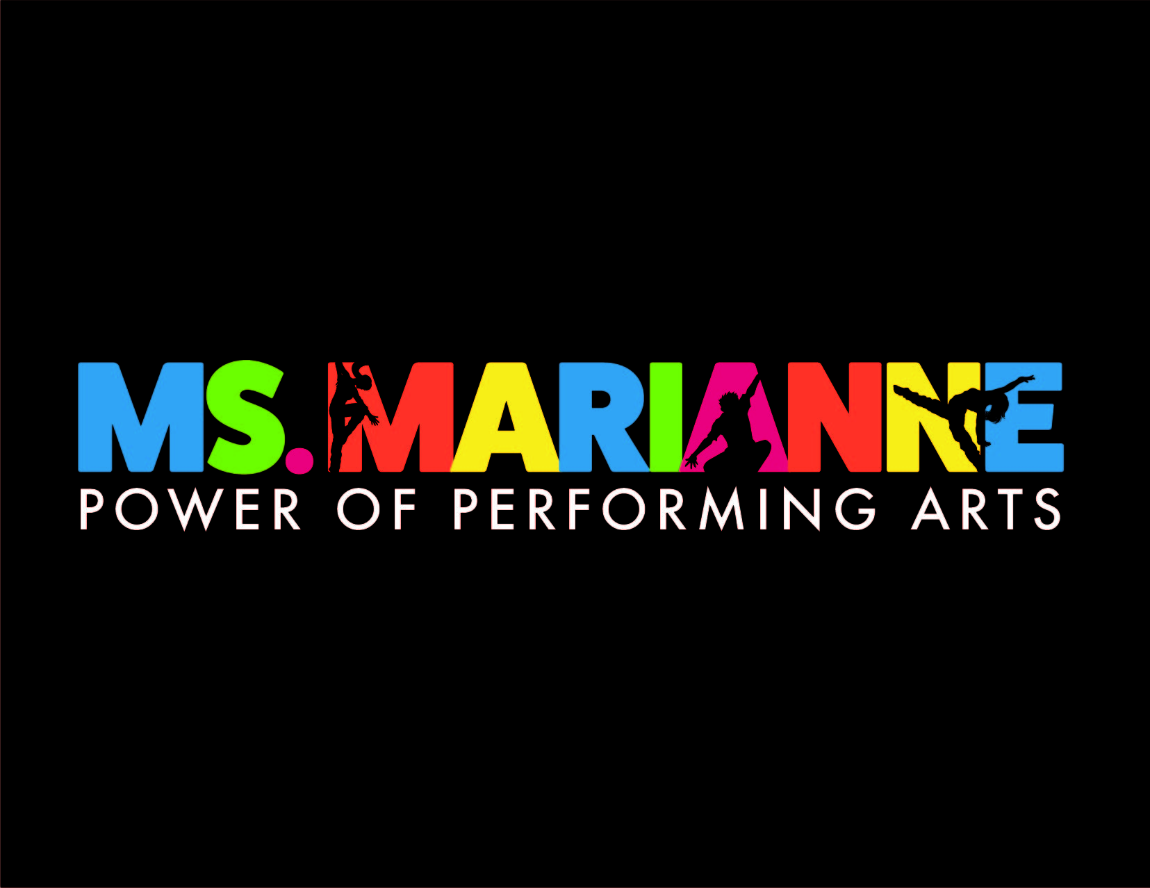 Ms. Marianne Power Performing Arts logo in rainbow colours.